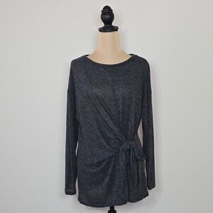Express Women Charcoal Gray Heathered Long Sleeve Twist Front Tie Tunic Top M